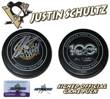 JUSTIN SCHULTZ Signed PITTSBURGH PENGUINS 2017 CUP GAME PUCK - w/COA