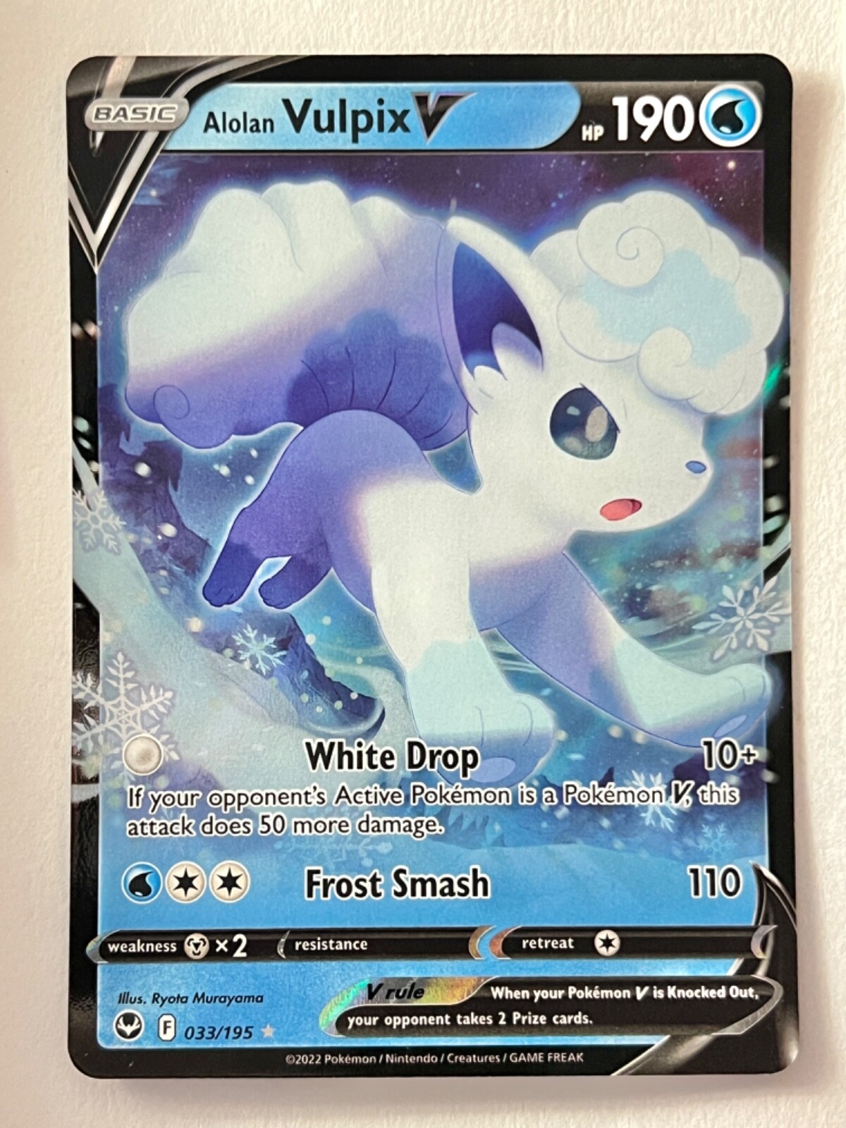 Alolan Vulpix V 033/195 Ultra Rare Silver Tempest Pokemon - Pack Fresh Near Mint