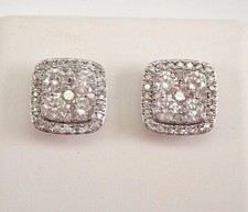 2 Ct Round Cut Real Moissanite Cluster Stud Earrings In 14k White Gold Plated