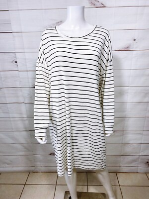 Impressions Womens Dress Size 1X White Striped Stretch Long Sleeve