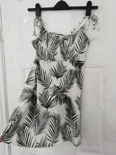 Topshop 12 White Green Palm Leaf Crinkle Stretch Strappy Dress Cover Up Textured - Picture 4 of 9