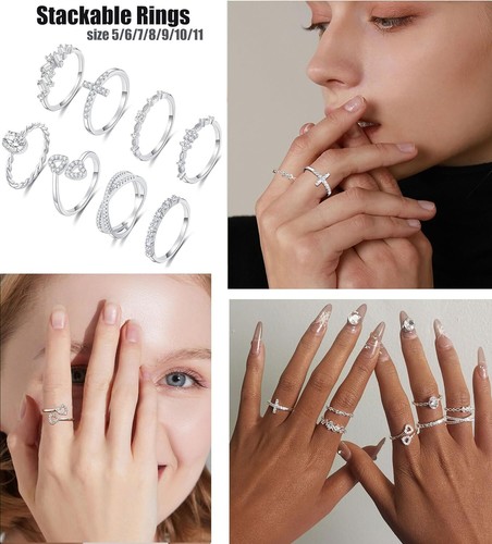 Gold Silver Rings For Women Non Tarnish Gold Plated Stackable Rings Size 5-11 - Picture 3 of 6