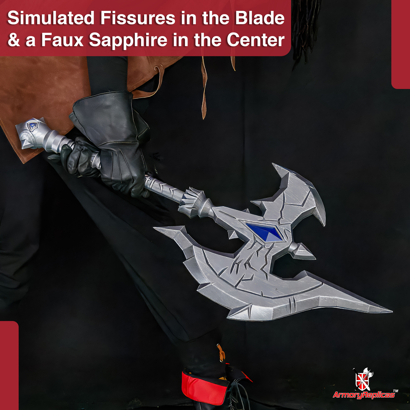 Fantasy War Axe Foam LARP Prop 36" Viking Cosplay Weapon Silver Blue Design