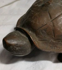 Antique Metal Turtle Figurine Heavy Cast Metal Sculpture Asian (?) 7.75"        