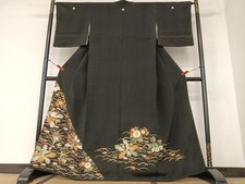 Heiwaya Kimono Luxury Black Tomesode Yuzen Piece Embroidery Flower Pattern Gold