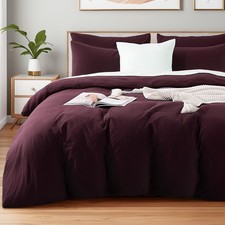 Duvet Cover Set Twin Size Linen Look Textured Organic Natural 100 Washed Cot...