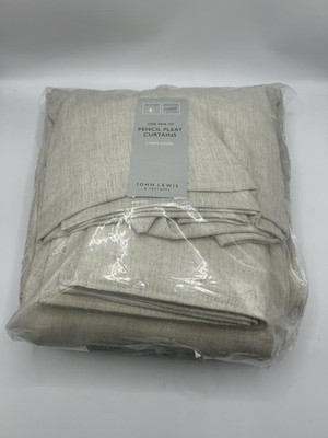 John Lewis Leinenoptik Paar gefütterte Bleistiftfaltenvorhänge, Haferflocken B167 cm x T182 cm