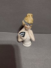 Vintage German Porcelain Half Doll Flapper Lady Pin Cushion 