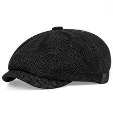 Flat Cap with Peak 'Shelby' Baker Boy Newsboy Herringbone Cloth Cap Hat