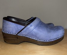 Dansko Light Blue Brown Leather Slip On Work Clogs Size 36 5.5