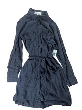 Cloth & Stone Dress Womens L Black Shirt Dress Collared Button Pockets Rayon