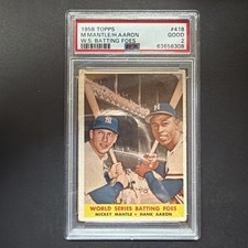 1958 Topps World Series Batting Foes 418 Mickey Mantle - Hank Aaron PSA  2