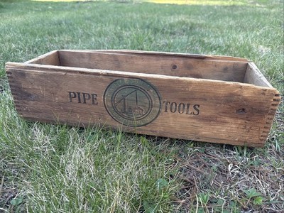Vintage Wooden Crate Wells & Son Greenfield Massachusetts Pipe Tool Box Tap Die
