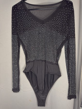 black rhinestone/studded long-sleeve bodysuit- size M