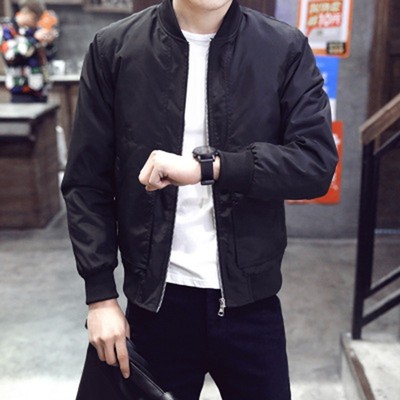 2019 Mode Herren Langarm schmal Mantel Oberbekleidung lässig Reißverschluss Jacke Tops schwarz