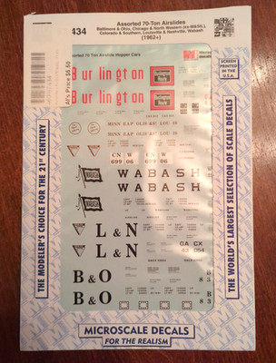 Vintage Microscale Decals No 87-434 Assorted Airslides B&O C&NW L&N Wabash HO (S