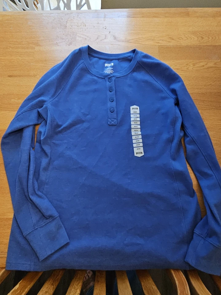 Pullover para mujer Duluth Trading Co azul cola larga waffle Henley manga larga Foto 3 de 4