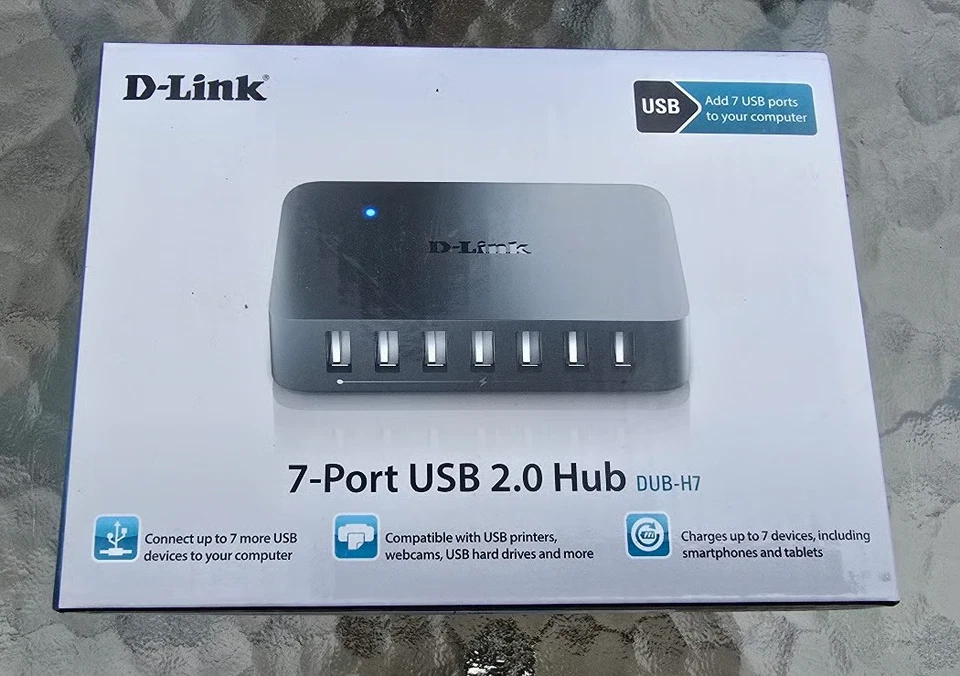 D-Link DUB-H7  Hi-Speed USB 2.0 Powered 7-Port Hub - Black NEW SEALED - Image 4 of 4