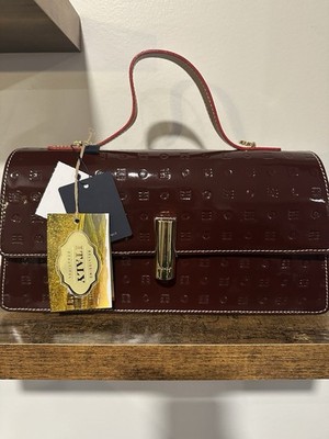 Arcadia Tania Patent Leather Flap Satchel Bag color VINACCIA / TAN