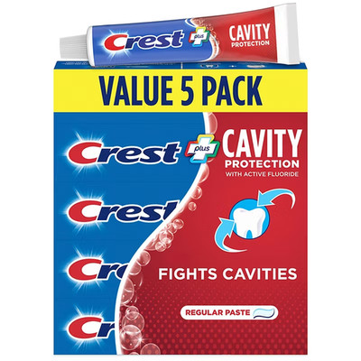 Crest Cavity Protection Fluoride Toothpaste, Regular Flavor, 5 x 8.2 oz