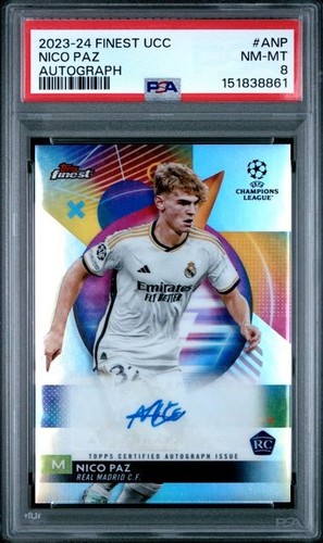 2023-24 Topps Finest UEFA Nico Paz #ANP Real Madrid RC Rookie Auto PSA 8
