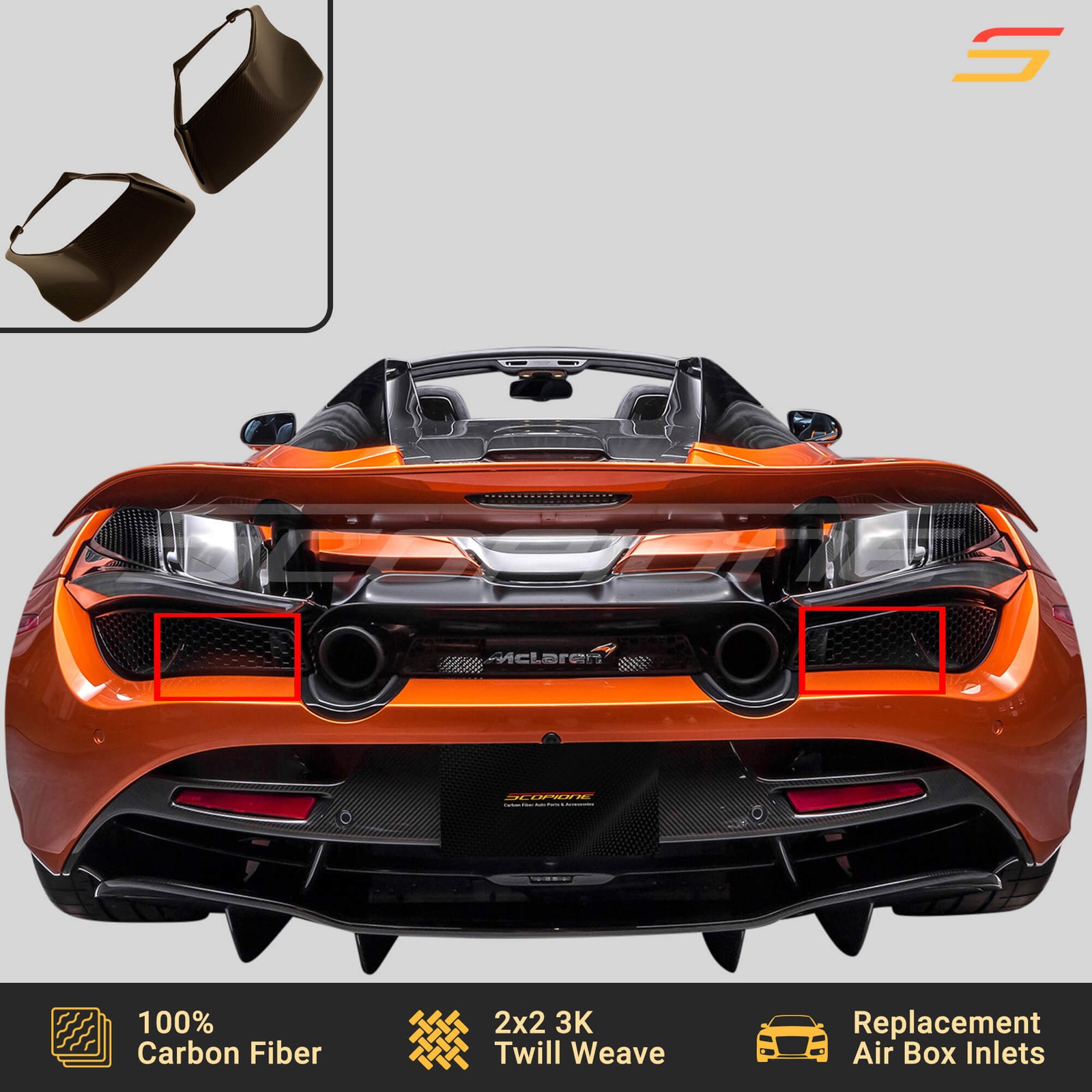 Scopione Carbon Engine Air Box Inlet Intake Boxes for McLaren 720S 750S 765LT