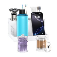Toothbrush Holder for Bathroom with 2PCS Qtip Holder Dispenser, 3 Slot Bathro...