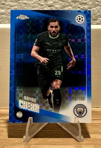 2025-26 Topps Chrome UEFA RAYAN CHERKI Blue X-Fractor /150 #1 Color Match