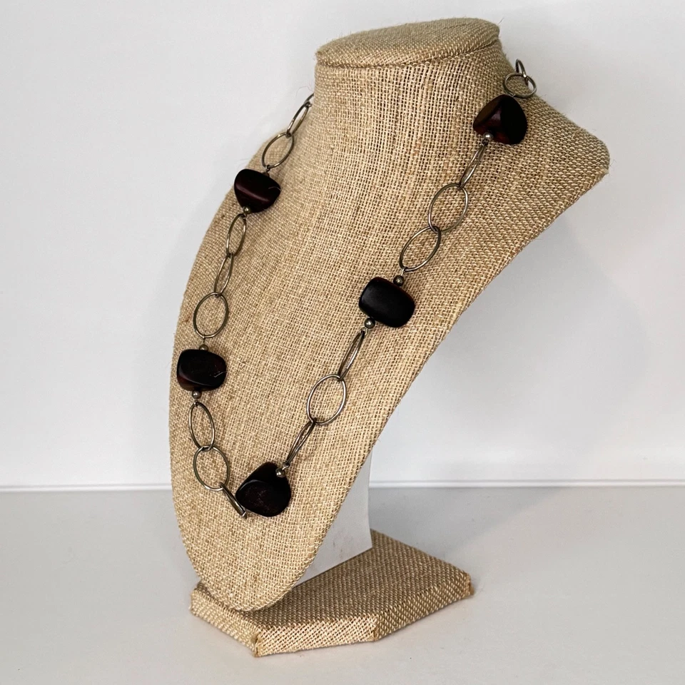 Collar con trozos de madera de ébano Silpada cadena ovalada de plata de ley Foto 3 de 4