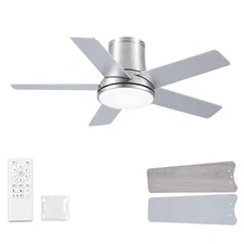 42 Inch Ceiling Fans with Lights and Remote, Flush Mount Nickel Ceiling Fan f...