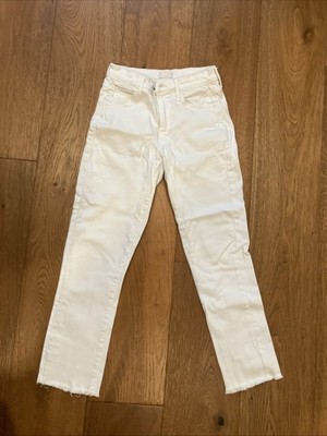 MOTHER High Waisted Rascal Crop Fray Jeans White Fairest Of Them All Women s 26