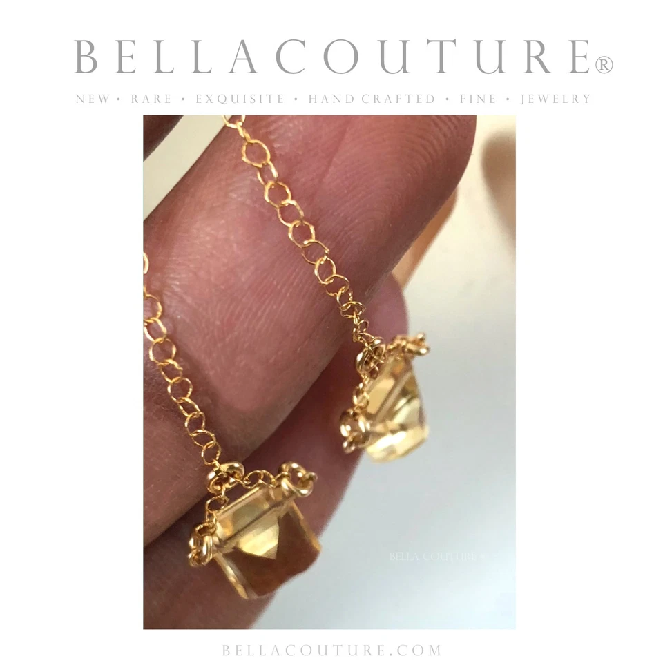 $790BC® NUEVOS PENDIENTES RAROS ORO AMARILLO 14K CITRINO NATURAL CORTE ESMERALDA DE COLECCIÓN COLGANTES Foto 3 de 4