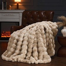 Faux Fur Throw Blanket for Couch, Fluffy Fuzzy Plush Bubble Blanket, Soft War...