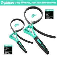ValueMax 2PCS Strap Wrench Set Adjustable Oil Filter Wrench Max Diameter 4" & 6"