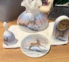 Vintage Hand Painted Fenton Glass Numbered Set Whitetail Deer ￼￼