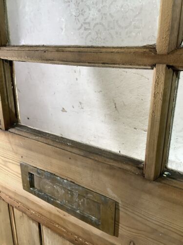 35 7/8"X 83 3/8" 1930s Exterior Glazed Stripped Pine Front Door Old Vestibule - Picture 6 of 12