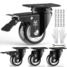 Heavy Duty Plate Caster Wheels 3" PU No Noise,Premium Polyurethane Double Ball B