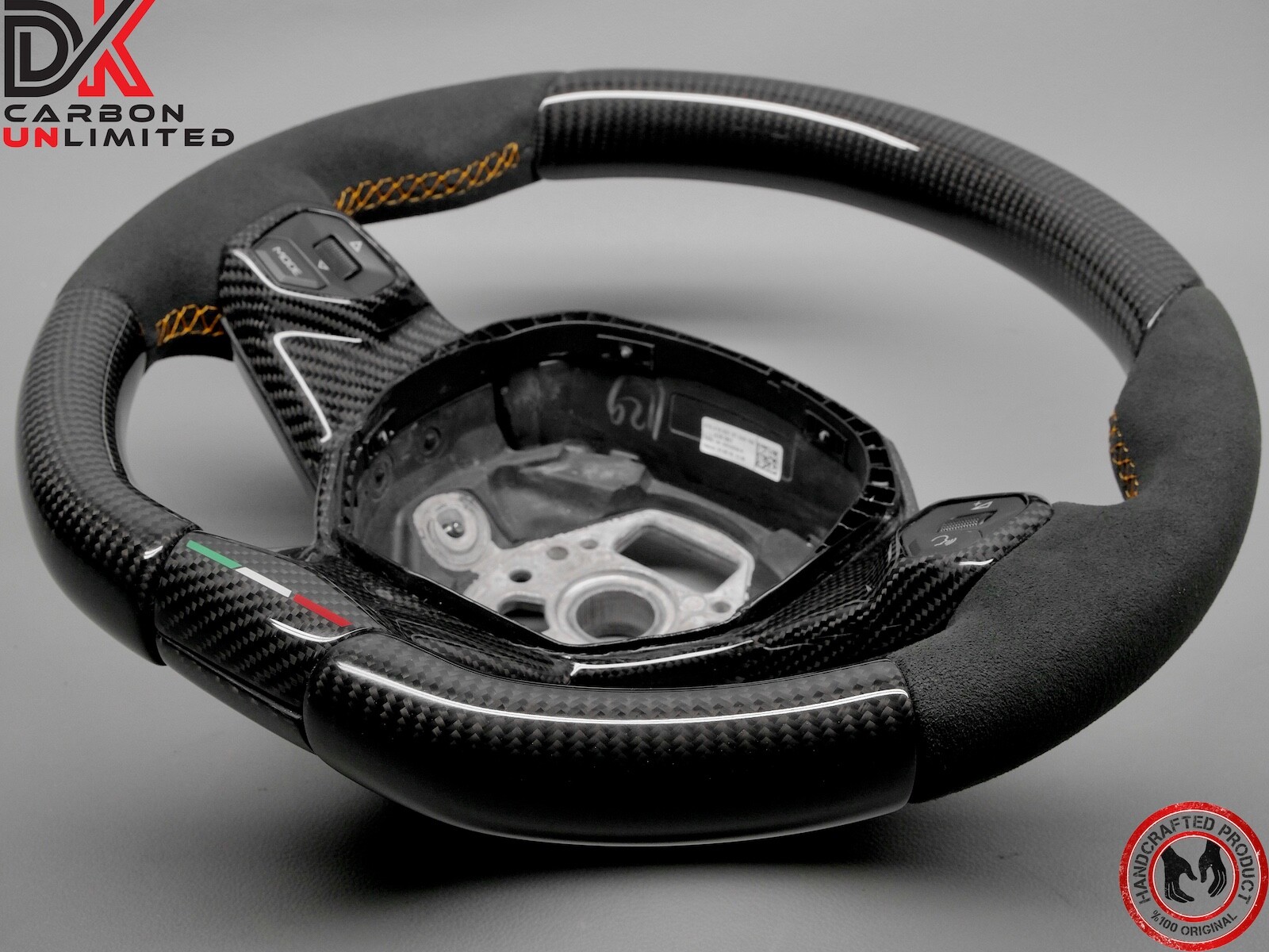 Lamborghini LP700 Aventador SVJ Alcantara Orange Stitch Carbon Steering Wheel v4