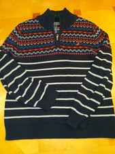 Nautica L Pullover 1/4 Zip Sweater Navy fair isle style runs small see descrip