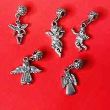 Angel charm Lot Of 5 Wings Guardian silver tone with Hanging sphere Pendant Vtg