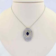 0.30ct Round Cut Lab Grown Diamond & Sapphire Gemstone 10kt White Gold Pendant