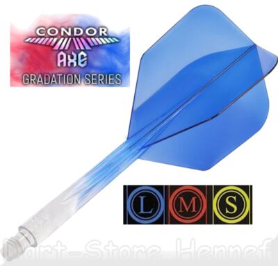 3 Dart Flights CONDOR AXE GRADIENT, Standard small, BLAU / CLEAR, Länge wählbar