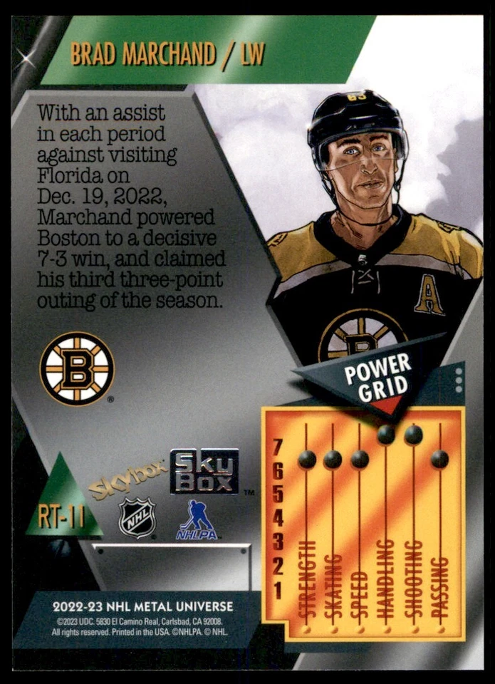 2022-23 SKYBOX METAL UNIVERSE COMIC RETRO SSP BRAD MARCHAND BOSTON BRUINS #RT-11 - Image 2 of 2