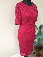 M & Co Womens Berry Red Manhattan Rose Lacey Overlay Bodycon Dress Size 10 NEW