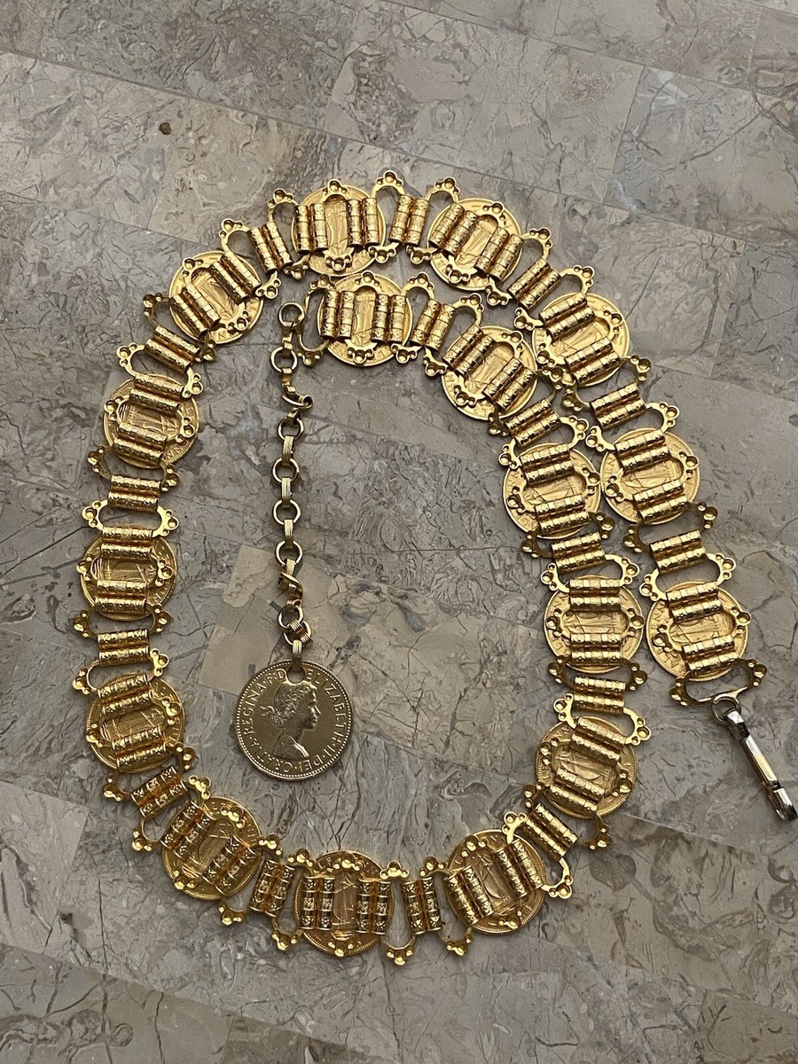 Vintage Queen Regina Elizabeth II Coin 1967 Gold Tone Chain 