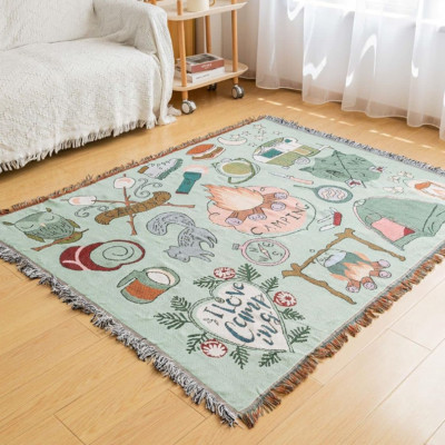 Camping Mattress Throw Tassels Blanket Bonfire Pattern Tablecloth Carpet 70''x50''