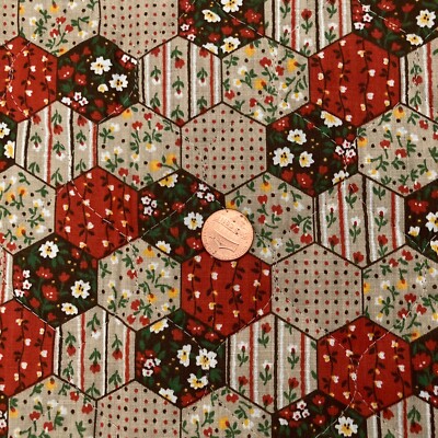 Vintage 80s QUILTED Patchwork Cheater Fabric Autumn Colors 20x40'' Remnant
