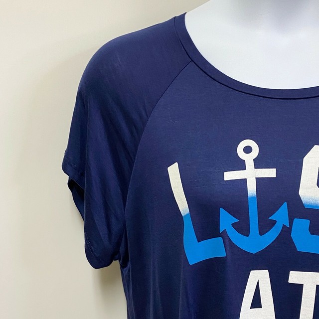 Women's Blue Nautical Anchor Graphic TShirt Plus Size 0XL 1XL 2XL Lost