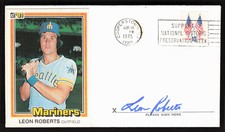 Leon Roberts Signed Pasted on Baseball Card Envelope FDC Cachet Mariners Auto