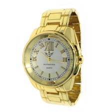 Men's Roman Dress Style Yellow Gold Tone Water Resistant New Wrist Watch Plain